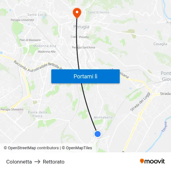 Colonnetta to Rettorato map