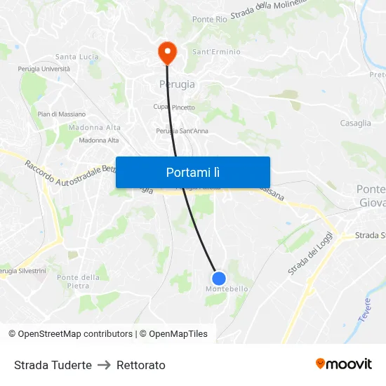 Strada Tuderte to Rettorato map