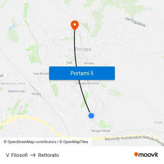 V. Filosofi to Rettorato map