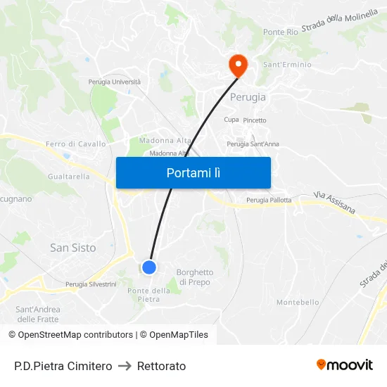 P.D.Pietra Cimitero to Rettorato map