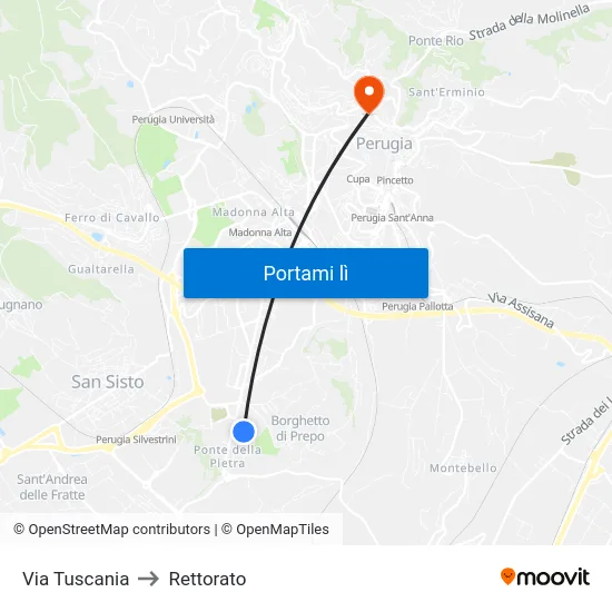 Via Tuscania to Rettorato map