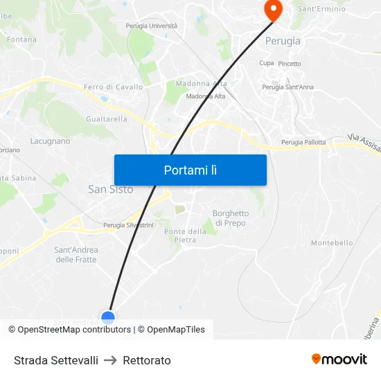 Strada Settevalli to Rettorato map
