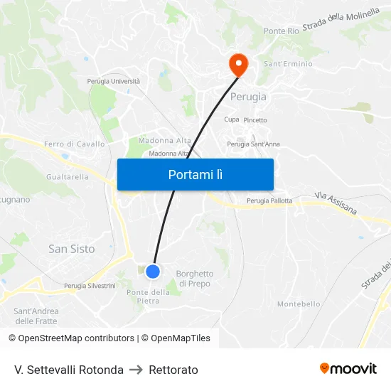 V. Settevalli Rotonda to Rettorato map