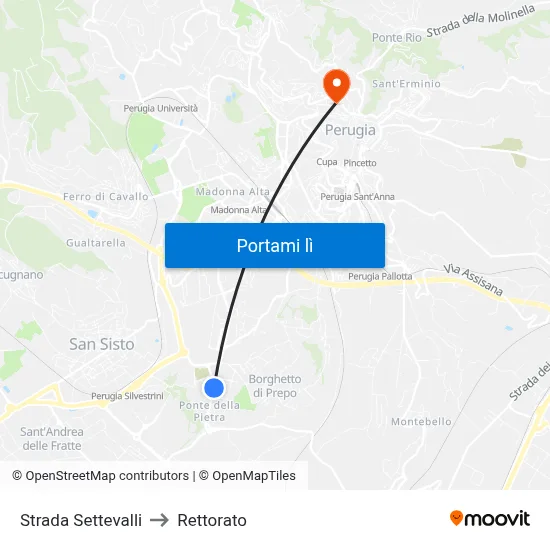 Strada Settevalli to Rettorato map