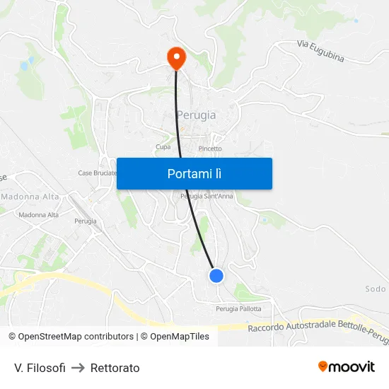 V. Filosofi to Rettorato map