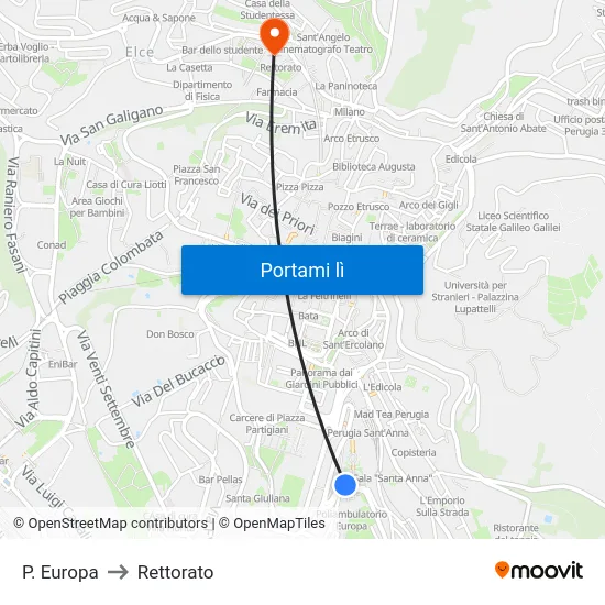 P. Europa to Rettorato map