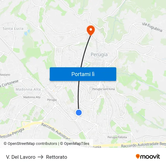 V. Del Lavoro to Rettorato map