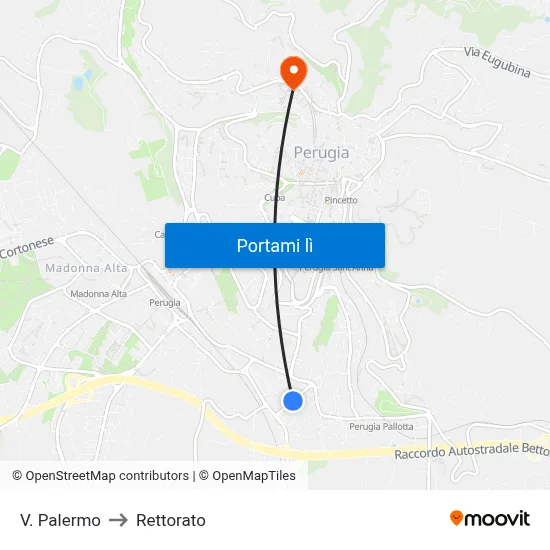 V. Palermo to Rettorato map