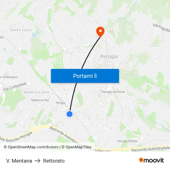 V. Mentana to Rettorato map