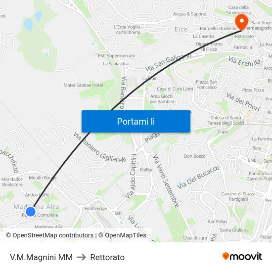 V.M.Magnini M​M to Rettorato map
