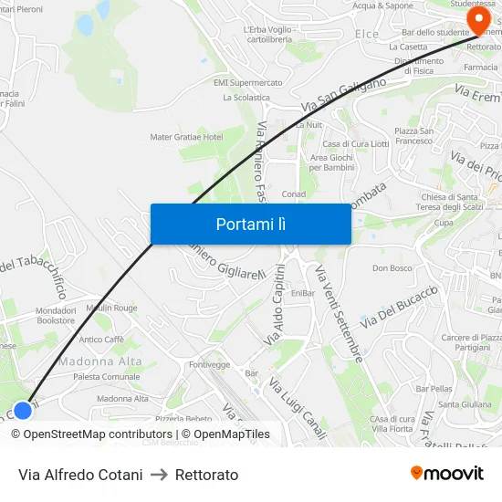 Via Alfredo Cotani to Rettorato map