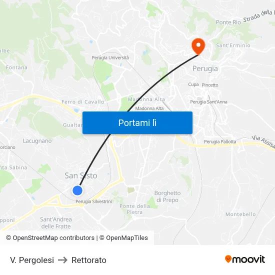 V. Pergolesi to Rettorato map