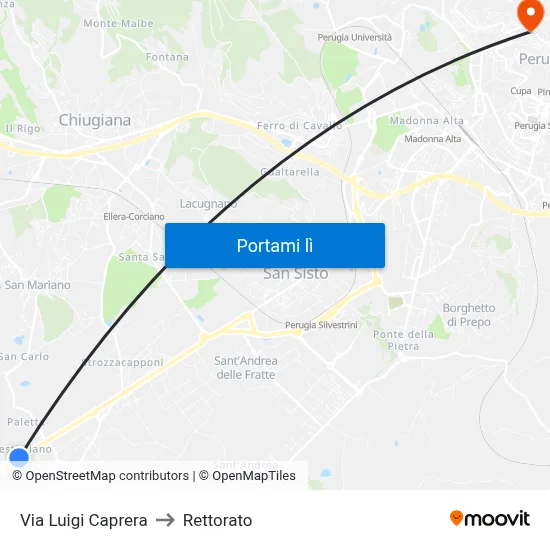 Via Luigi Caprera to Rettorato map