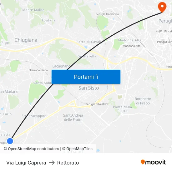 Via Luigi Caprera to Rettorato map