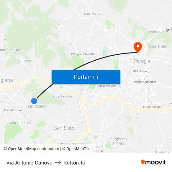 Via Antonio Canova to Rettorato map