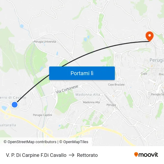 V. P. Di Carpine F.Di Cavallo to Rettorato map