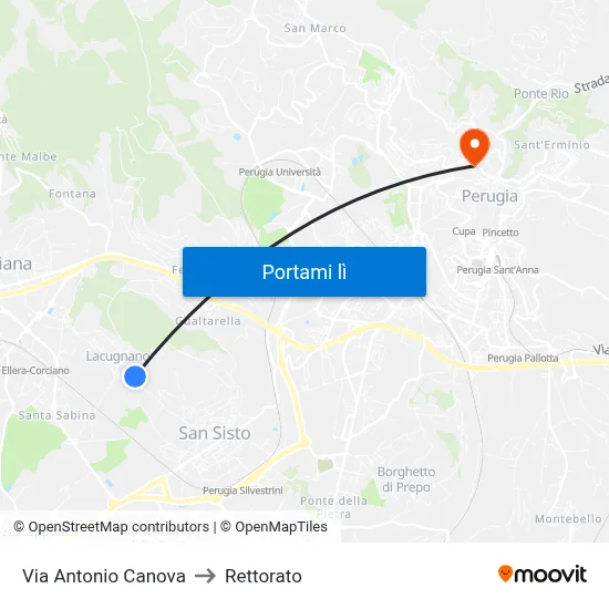 Via Antonio Canova to Rettorato map