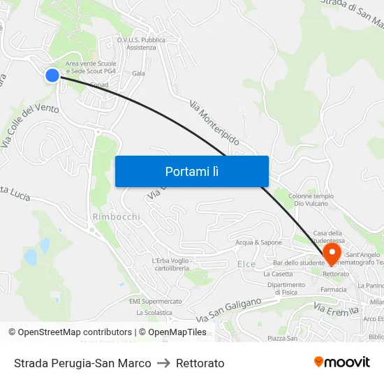 Strada Perugia-San Marco to Rettorato map