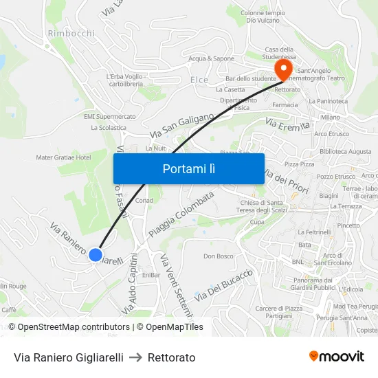 Via Raniero Gigliarelli to Rettorato map