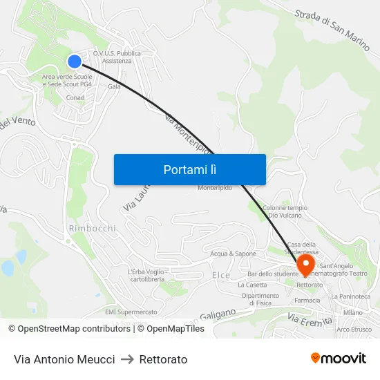 Via Antonio Meucci to Rettorato map