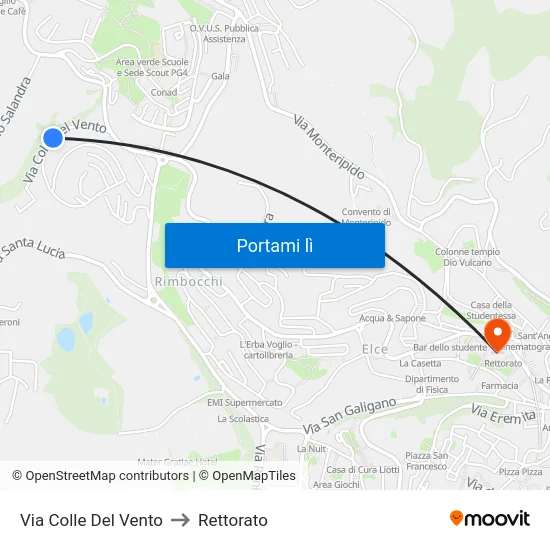 Via Colle Del Vento to Rettorato map