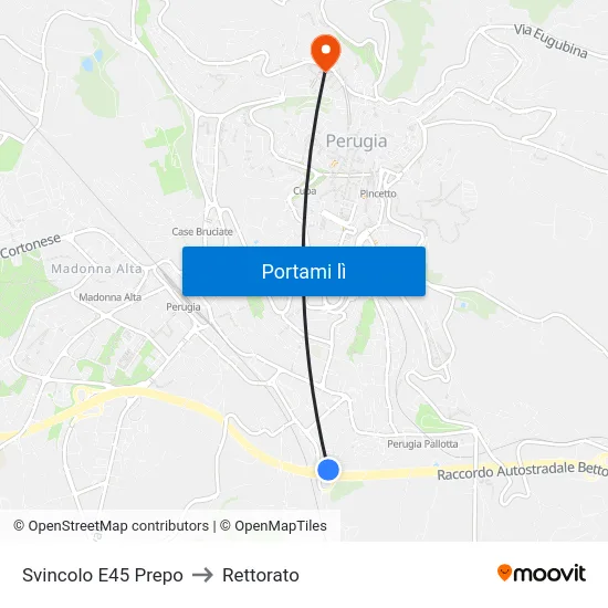 Svincolo E45 Prepo to Rettorato map