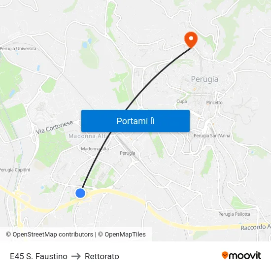 E45 S. Faustino to Rettorato map