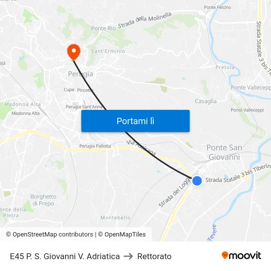 E45 P. S. Giovanni V. Adriatica to Rettorato map