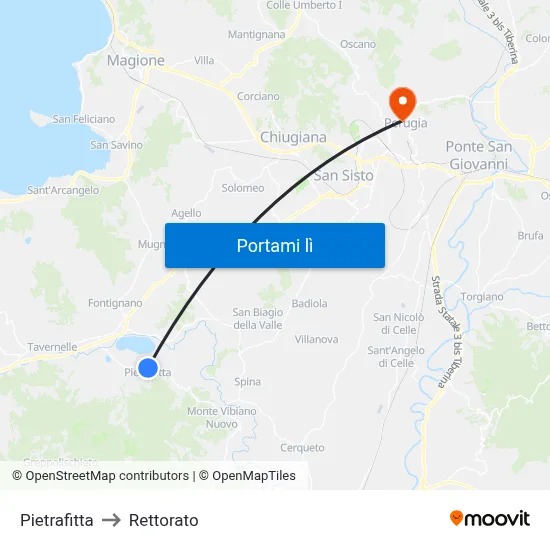 Pietrafitta to Rettorato map