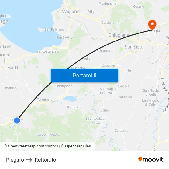 Piegaro to Rettorato map
