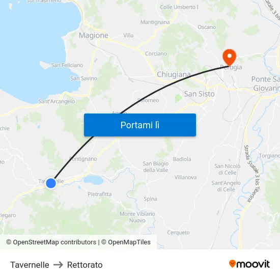 Tavernelle to Rettorato map