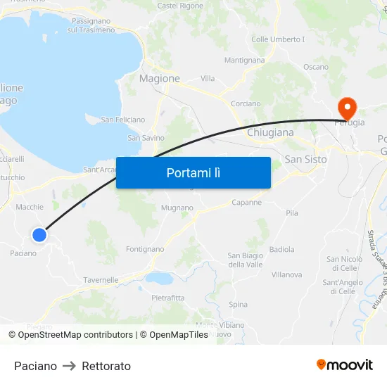 Paciano to Rettorato map