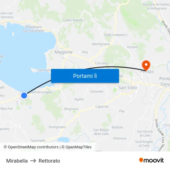Mirabella to Rettorato map