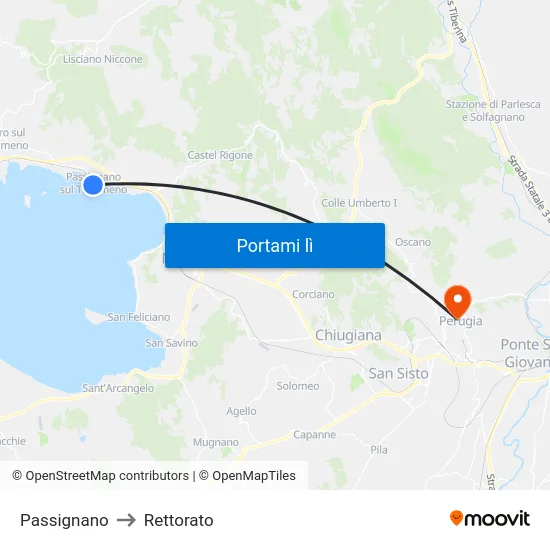 Passignano to Rettorato map