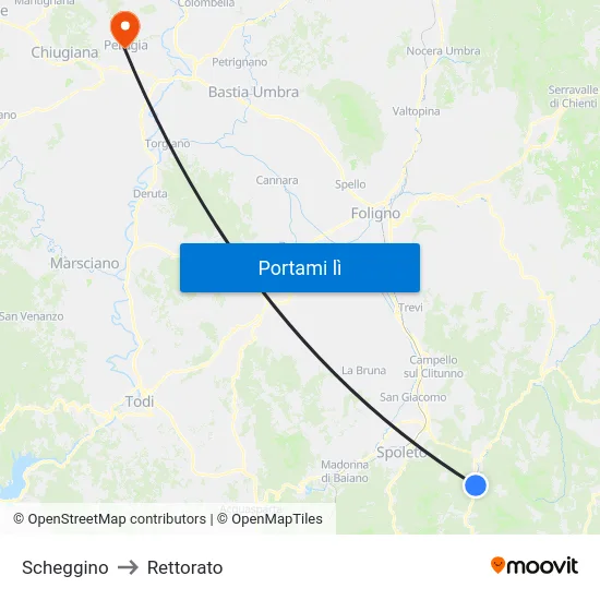 Scheggino to Rettorato map