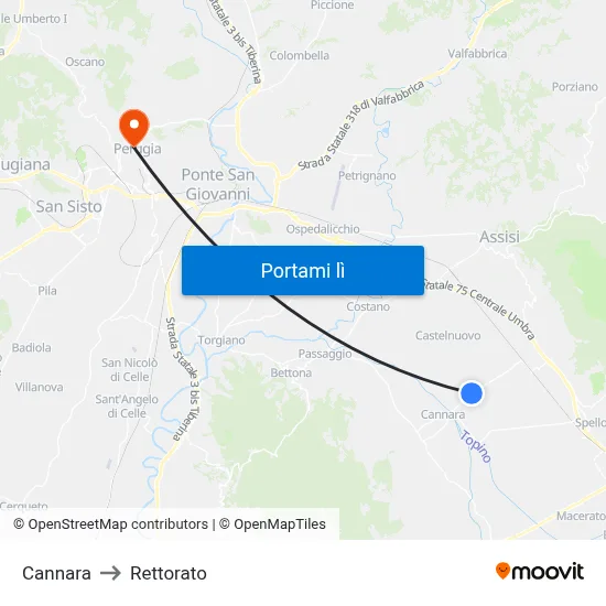 Cannara to Rettorato map