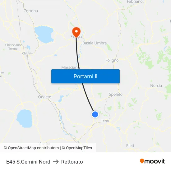 E45 S.Gemini Nord to Rettorato map