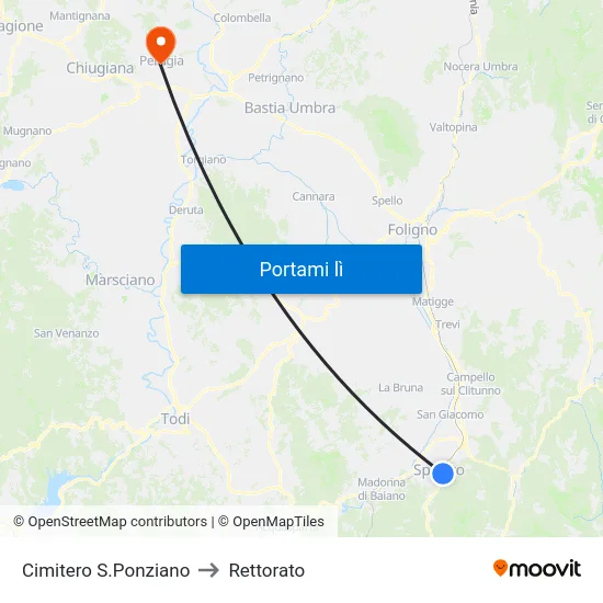 Cimitero S.Ponziano to Rettorato map