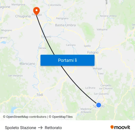 Spoleto Stazione to Rettorato map