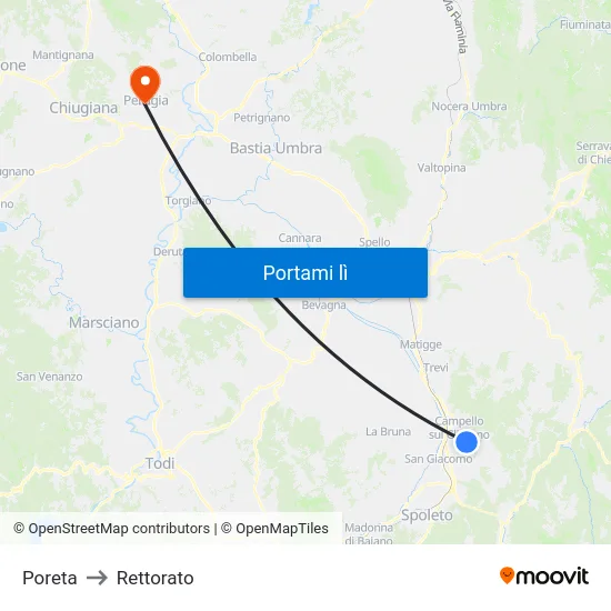 Poreta to Rettorato map