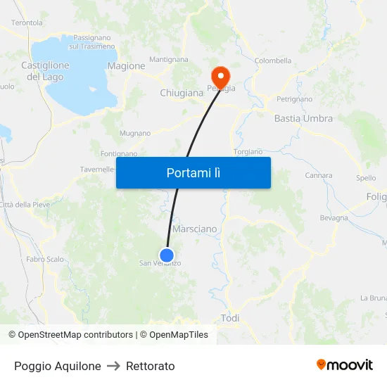 Poggio Aquilone to Rettorato map