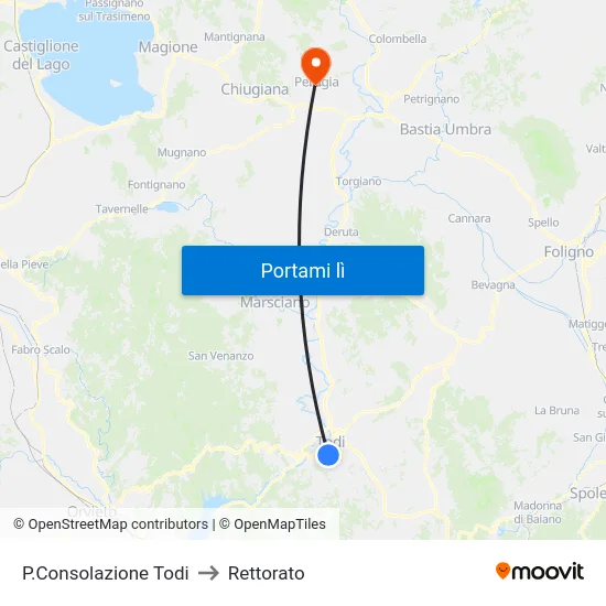 P.Consolazione Todi to Rettorato map