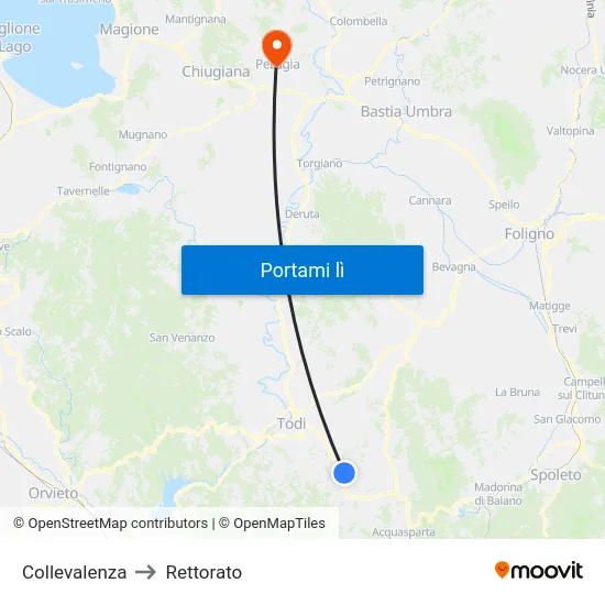 Collevalenza to Rettorato map
