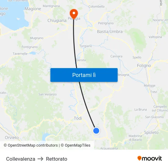 Collevalenza to Rettorato map