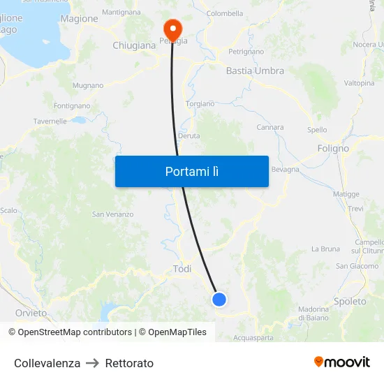 Collevalenza to Rettorato map
