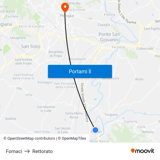 Fornaci to Rettorato map
