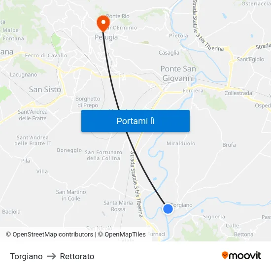 Torgiano to Rettorato map