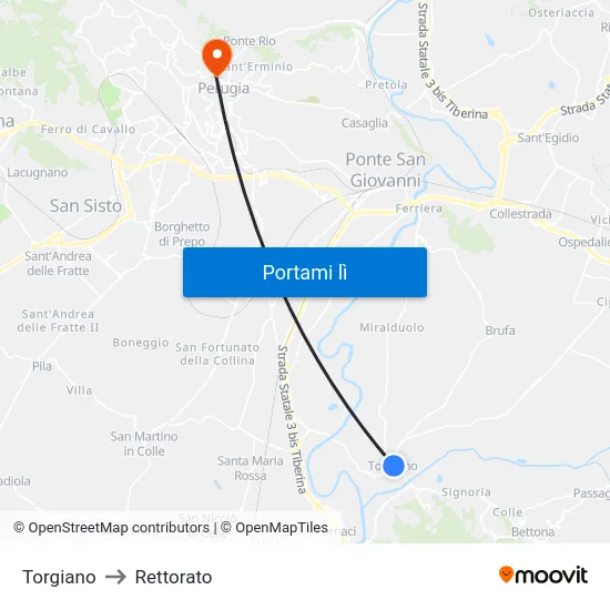 Torgiano to Rettorato map