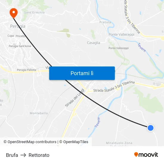Brufa to Rettorato map