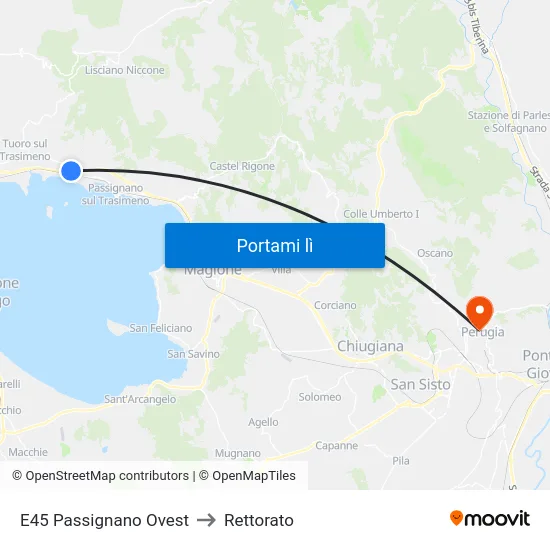 E45 Passignano Ovest to Rettorato map